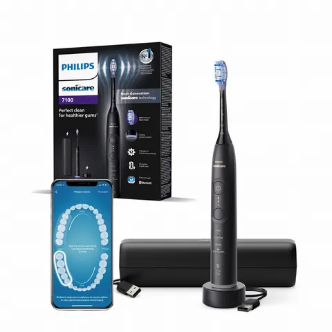 SONICARE Philips Szczoteczka 7100 BLACK - czarna + ETUI ładowane HX7421/01