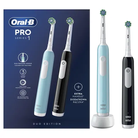 Oral-B szczoteczka elektryczna PRO1 zestaw 2-pack CrossAction - Black (czarny) + Blue (niebieski) - DUO
