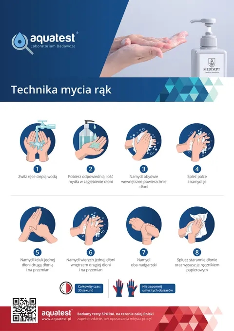 Technika mycia rąk PVC 24 x 34 cm AQUATEST