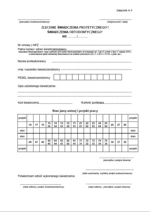 Zlecenia protetyczne A4 NFZ 20szt