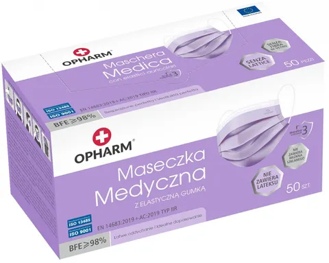 POLSKIE MASKI MEDYCZNE FIOLETOWE TYP IIR 50SZT