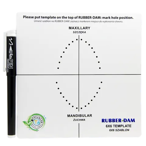 Szablon do koferdamu Rubber-Dam Template 6 x 6 + flamaster Cerkamed