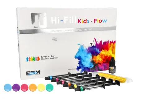 Hi-Fill Kompozyt kolorowy Kids Flow 2 g x 6 szt. + 5 ml Bond FSM