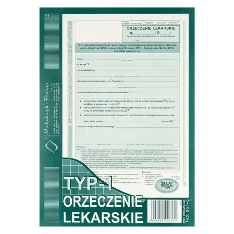 Orzeczenie lekarskie Typ-1 A5 40 szt. Michalczyk i Prokop
