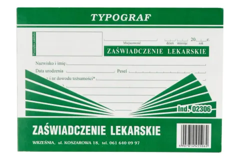 Zaświadczenie lekarskie A6 80 szt. Typograf