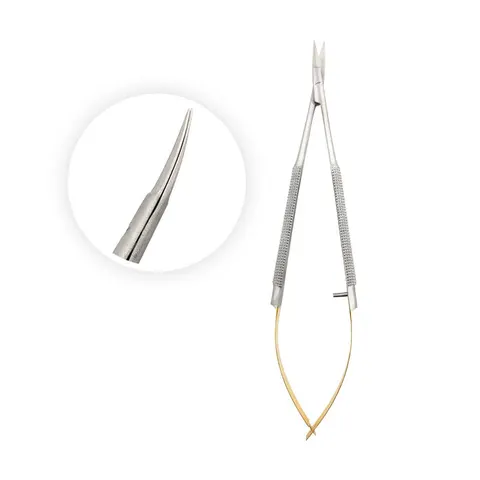 Nożyczki Castroviejo mikrochirurgiczne T.C. Gold zagięte 14 cm