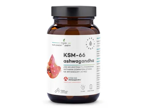 Ashwagandha, KSM-66 Korzeń 200 mg, Aura Herbals, 120 kapsułek