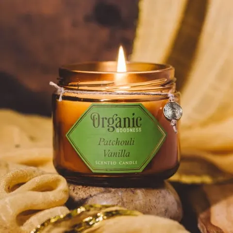 Świeca sojowa z olejkiem eterycznym Patchouli Vanilla, Organic Goodness, 200g