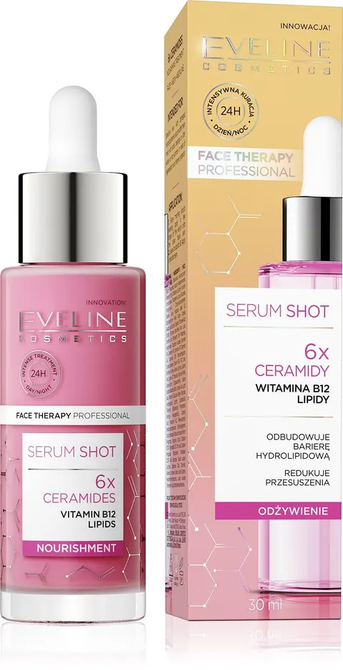 EVELINE FACE THERAPY PROFESSIONAL SERUM SHOT DO TWARZY 30ML ODŻYWIENIE 6 X CERAMIDY