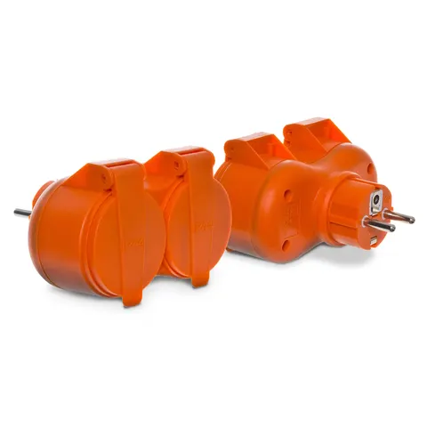 Rozgałęźnik podwójny 2x2P+Z, 16A, 250V ; IP 44; pomarańczowy