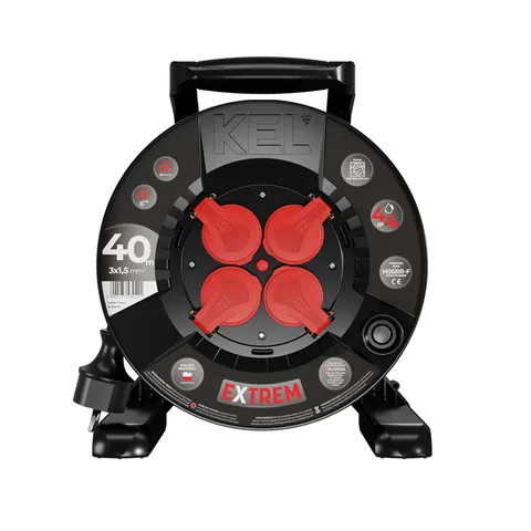 Przedłużacz bębnowy EXTREME LINE; 4x2p+Z; IP44; 16A; H05RR-F; 3x1,5; 40m; CZARNY