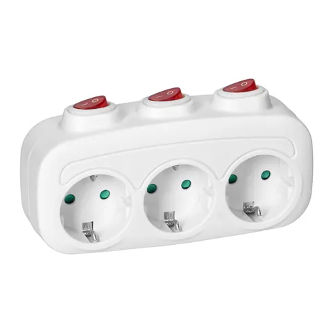 Rozgałęźnik 3x2P+Z (Schuko) z 3 włącznikami