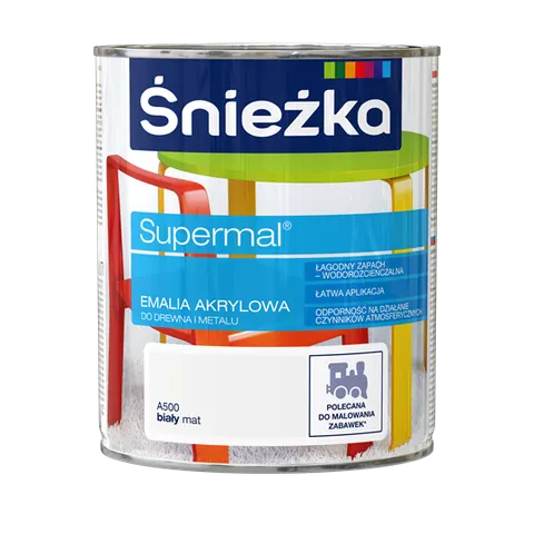 ŚNIEŻKA SUPERMAL Emalia akrylowa biały mat A500 0,8L