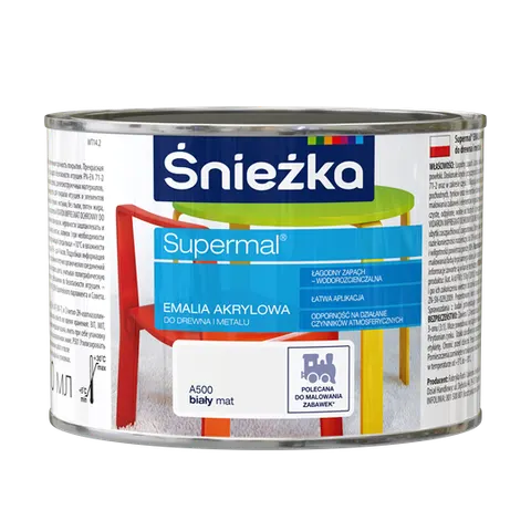 ŚNIEŻKA SUPERMAL Emalia akrylowa biały mat A500 0,4L