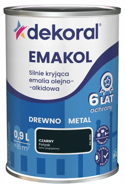 DEKORAL Emalia EMAKOL Strong czarny połysk 0,9 L