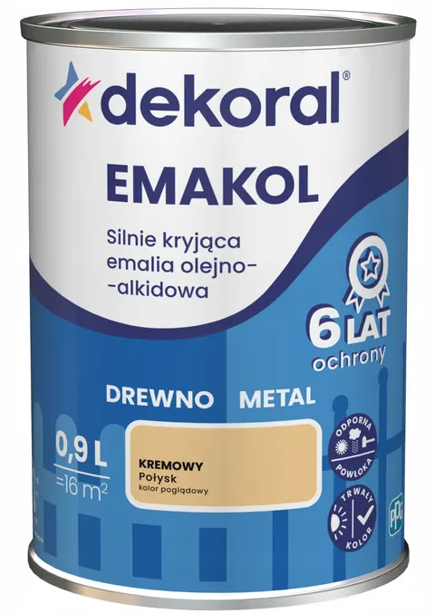 DEKORAL Emalia EMAKOL Strong kremowy połysk 0,9 L
