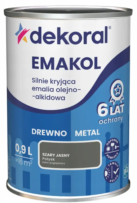 DEKORAL Emalia EMAKOL Strong szary jasny połysk 0,9 L