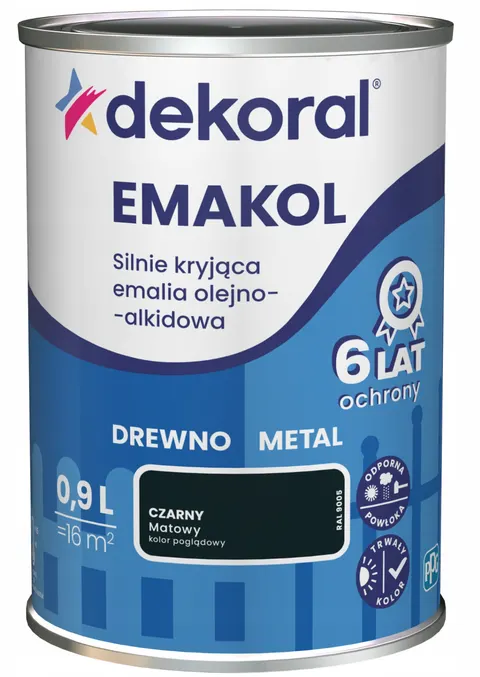 DEKORAL Emalia EMAKOL Strong czarny matowy 0,9 L