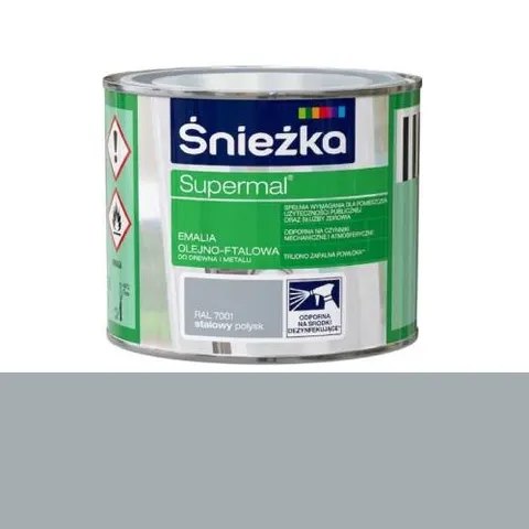 ŚNIEŻKA SUPERMAL Emalia olejno-ftalowa stalowy połysk RAL7001 0,2L