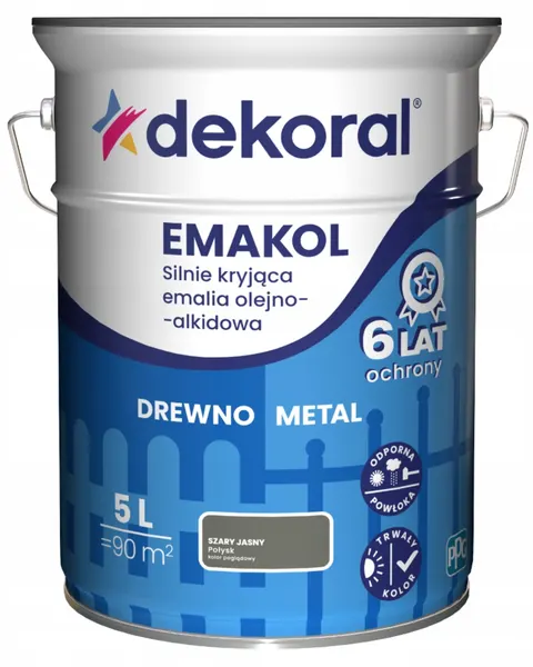 DEKORAL Emalia EMAKOL Strong szary jasny połysk 5L