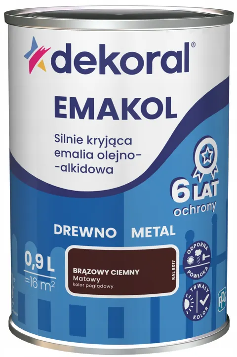 DEKORAL Emalia EMAKOL Strong brązowy ciemny matowy 0,9L