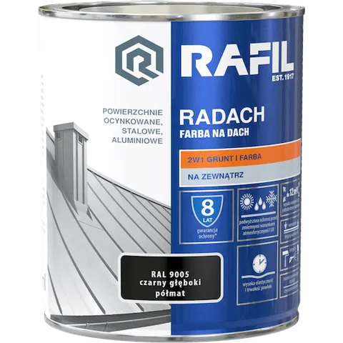 Rafil RADACH farba na dach 2w1 czarny głęboki połysk RAL9005 poł 0,75L