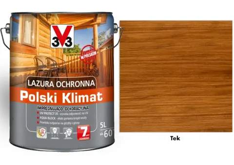 V33 Lazura ochronna POLSKI KLIMAT impregnująco-dekoracyjna tek 5L