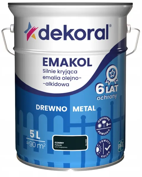 DEKORAL Emalia EMAKOL Strong czarny połysk 5L