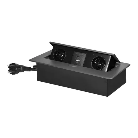 Gniazda meblowe 2x230V AC, 2xUSB z przewodem 1,5m chowane w blat grafit
