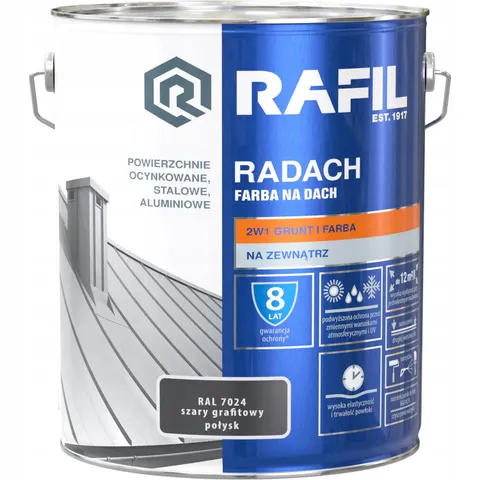 Rafil RADACH farba na dach 2w1 szary grafitowy połysk RAL7024 10L