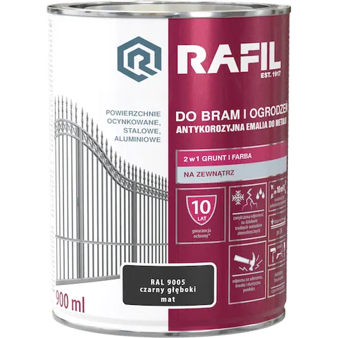 RAFIL Do Bram i Ogrodzeń 0,9L Czarny RAL 9005 MAT