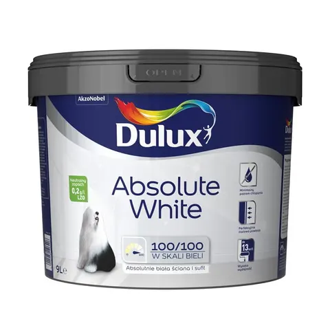 Farba Dulux Absolute White do ścian i sufitów 9L