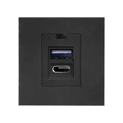 NOEN USB x 2 - typ A + C, podwójny port modułowy 45x45mm z ładowarką USB, 2,1A 5V DC, czarny