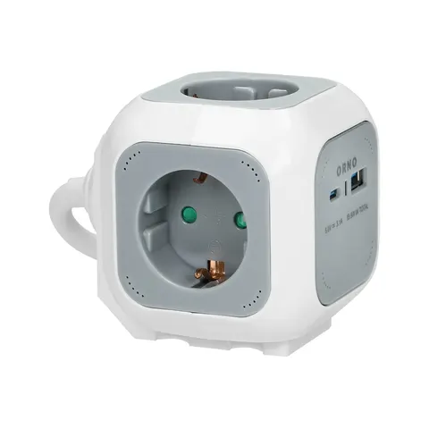 Przedłużacz 4x2P+Z (Schuko), ładowarka USB A+C, Quick charge, 1,4m H05VV-F 3x1,5mm2, szary