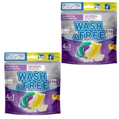 WASH&FREE Uniwersalne kapsułki do prania 4w1 MYDŁO MARSYLSKIE, JAŚMIN, LAWENDA, 10+1 szt, pakiet 2 opakowań