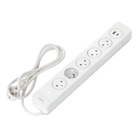 Listwa przeciwprzepięciowa 5 gniazd 2P+Z typu EasyEject, kabel 1,5m (3x1,5mm2), z podświetlanym wyłącznikiem i 2 szybkimi ładowarkami USB A + C