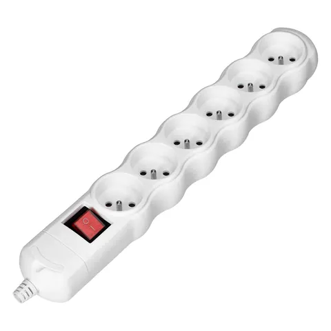 Rozgałęźnik z wyłącznikiem 6x2P+Z, biały