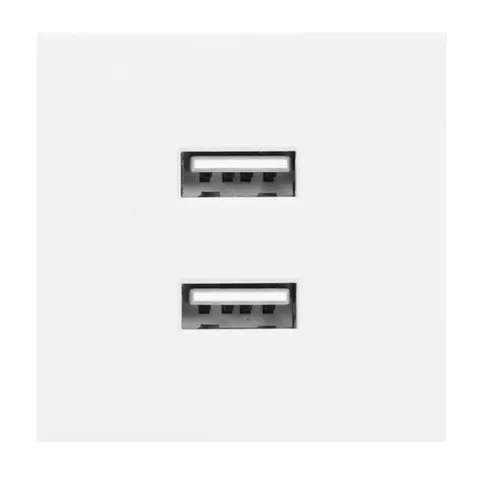 NOEN USB x 2, podwójny port modułowy 45x45mm z ładowarką USB, 2,1A 5V DC, biały