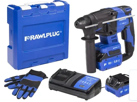 Młotowiertarka SDS plus akumulatorowa 18V 20mm 2,0J komplet z 2 akumulatorami 5,0Ah i ładowarką 6,5A, walizka RawlCASE; R-PRH18-XL2 RAWLPLUG