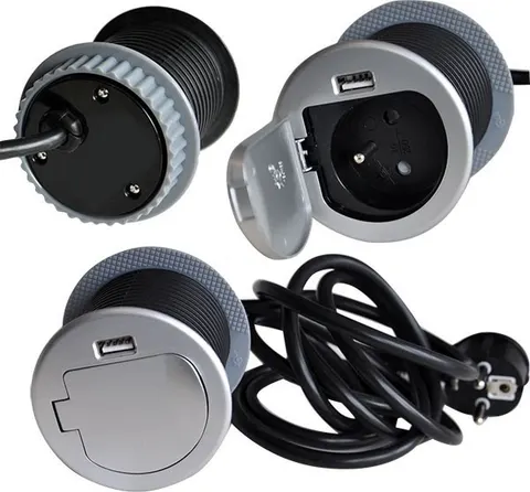 DESIGN LIGHT Single Box przedłużacz wpuszczany z USB, aluminium