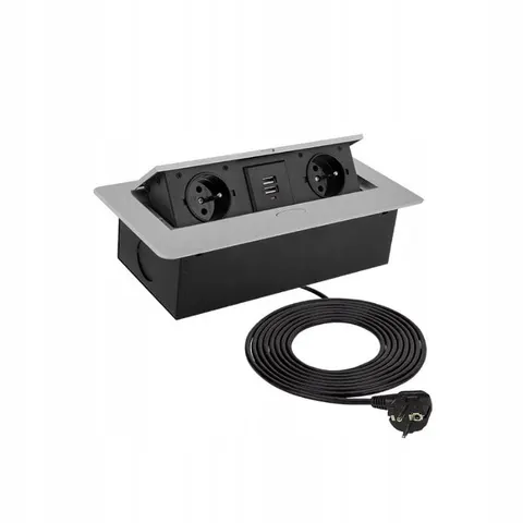 DESIGN LIGHT Kombi Box, 2 gniazda + USB, aluminium, przewód 3m
