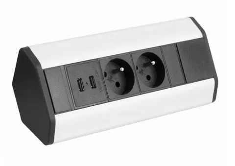 DESIGN LIGHT Corner Box 2x gniazdo z bolcem + 2xUSB, przewód 1,8m, aluminium/czarny
