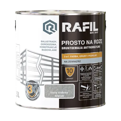 Farba RAFIL Prosto na Rdzę szary srebrny młotkowy 2,5l