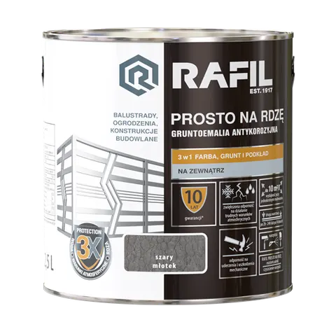 Farba RAFIL Prosto na Rdzę szary młotkowy 2,5l