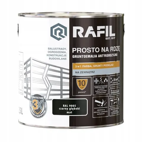 Rafil emalia prosto na rdzę czarny głęboki mat 2,5 L