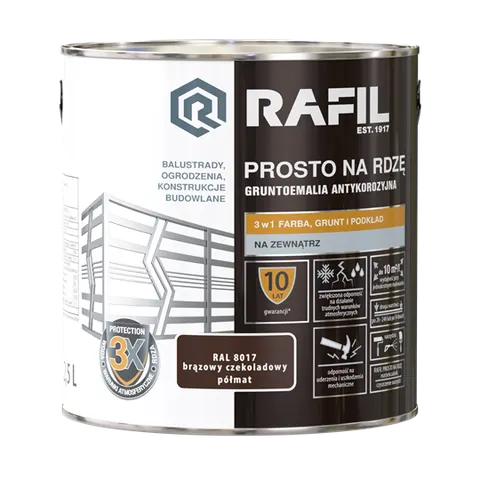 Rafil emalia prosto na rdzę brąz czekoladowy RAL 8017 półmat 2,5 L