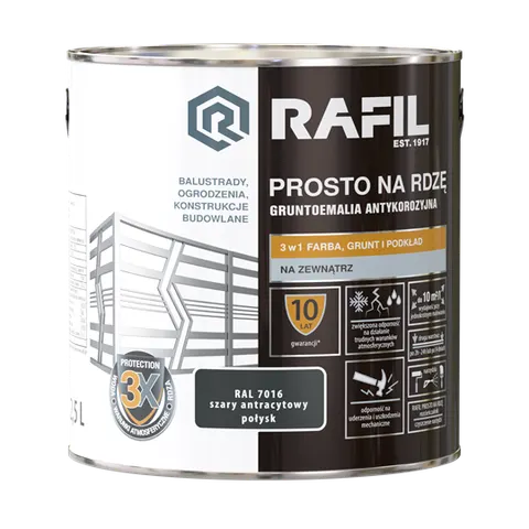 Rafil emalia prosto na rdzę szary antracytowy połysk 2,5 L