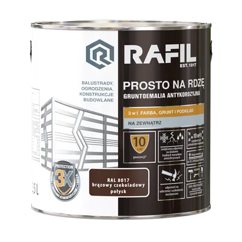 Rafil emalia prosto na rdzę brąz czekoladowy RAL 8017 połysk 2,5 L
