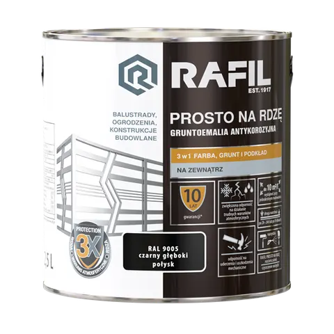 Farba RAFIL Prosto na Rdzę czarny głęboki RAL 9005 połysk 2,5l