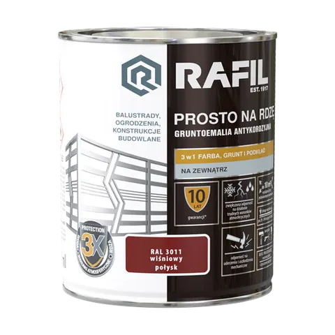 Farba RAFIL Prosto na Rdzę wiśniowy RAL 3011 połysk 0,75l